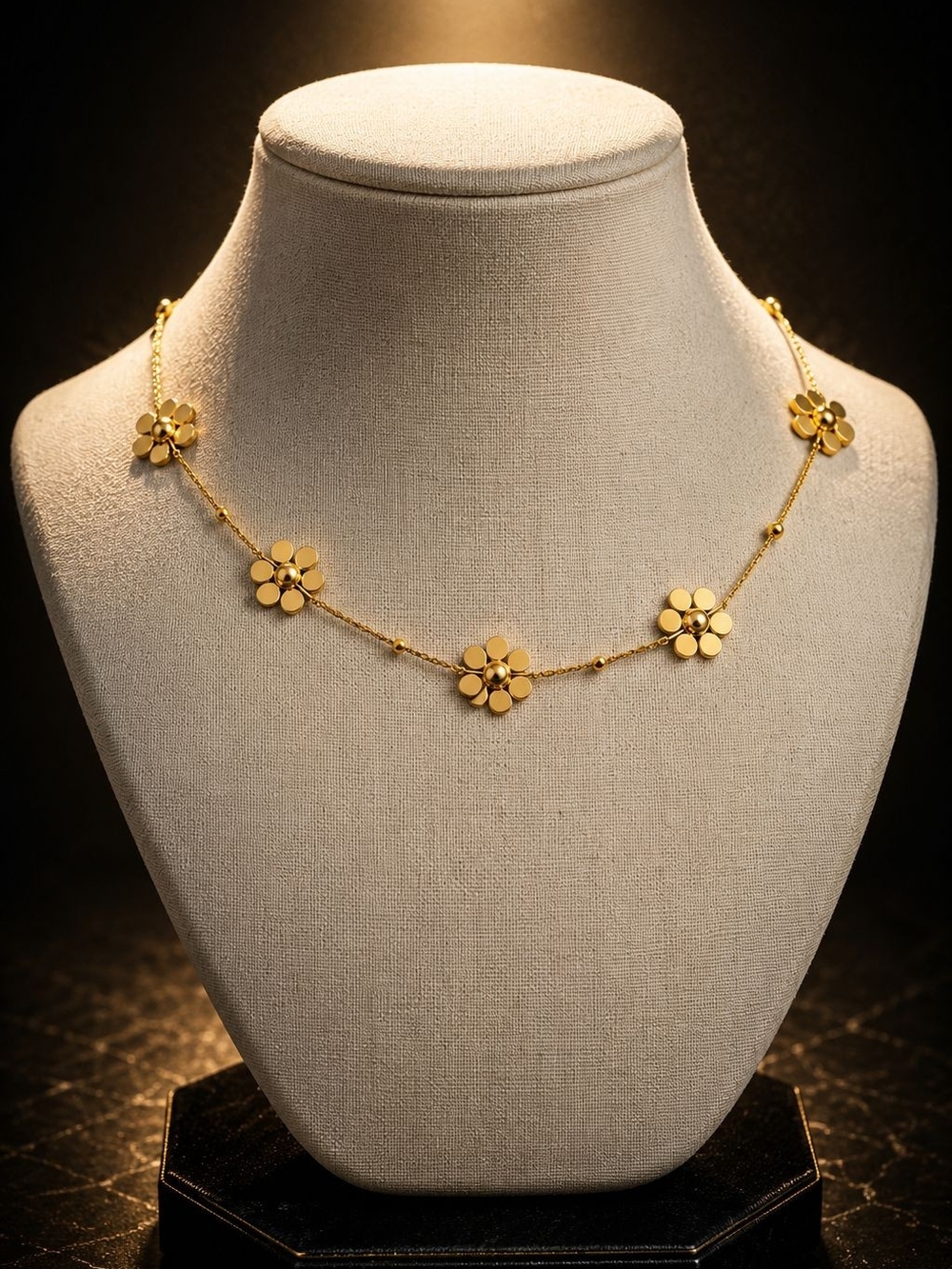 Gold Floral Station Necklace with Dark Center Accents - Picture 2 of 4